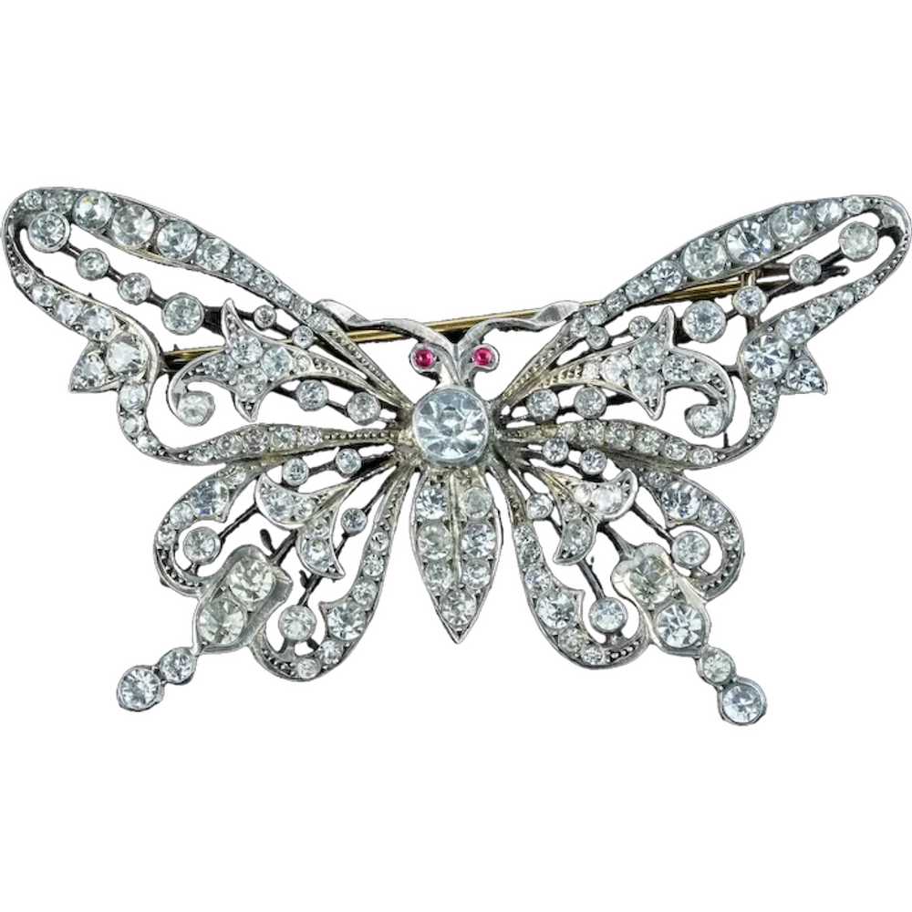 Antique Georgian Paste Butterfly Brooch Silver - image 1