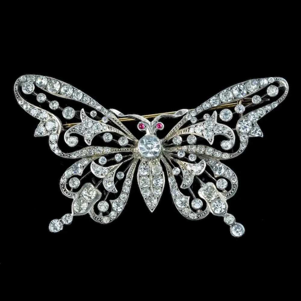 Antique Georgian Paste Butterfly Brooch Silver - image 3