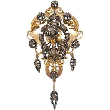 Victorian 18K Gold & Silver Diamond Long Brooch - image 1