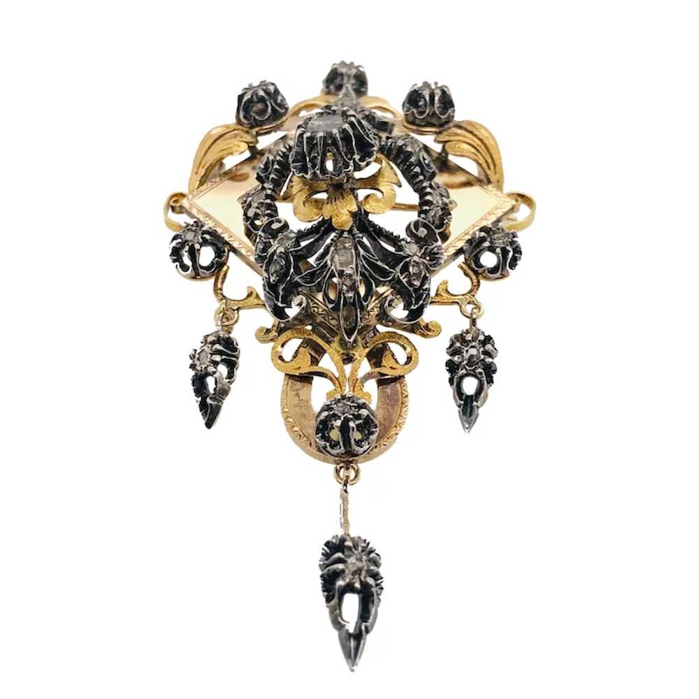 Victorian 18K Gold & Silver Diamond Long Brooch - image 2