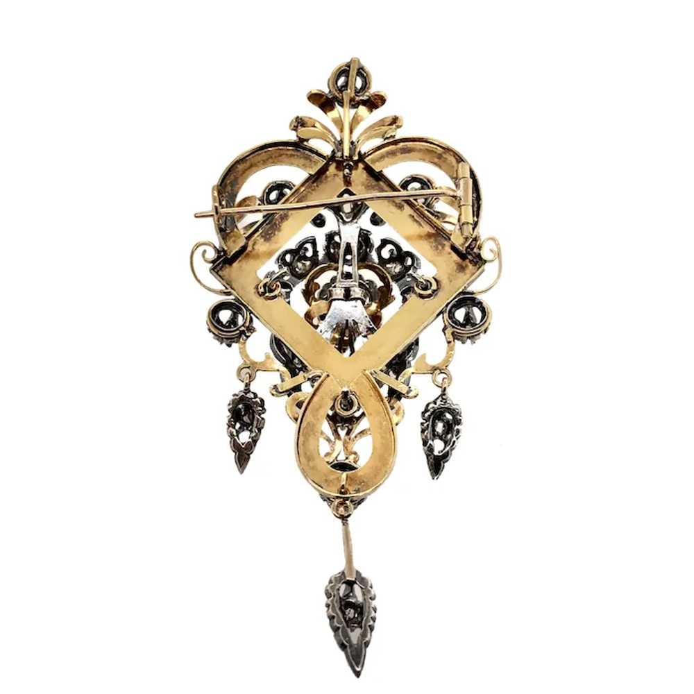 Victorian 18K Gold & Silver Diamond Long Brooch - image 3