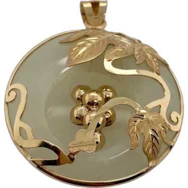 Chinese 14K Gold White Jade Pendant With Grape Mo… - image 1