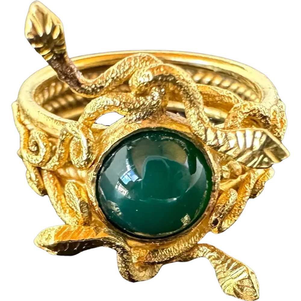 18K YG Snake Ring with Jade - image 1