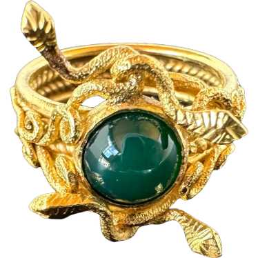 18K YG Snake Ring with Jade - image 1