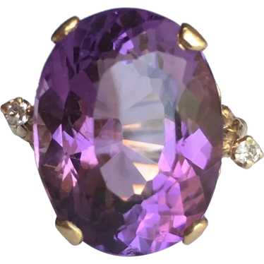14k Yellow Gold Oval Faceted Amethyst and Diamond 