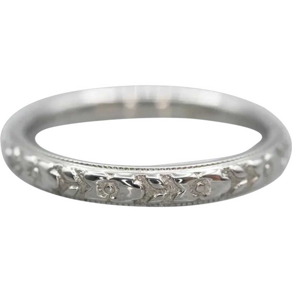 Vintage 18-Karat White Gold Floral Pattern Band - image 1