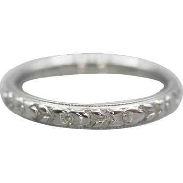 Vintage 18-Karat White Gold Floral Pattern Band - image 1