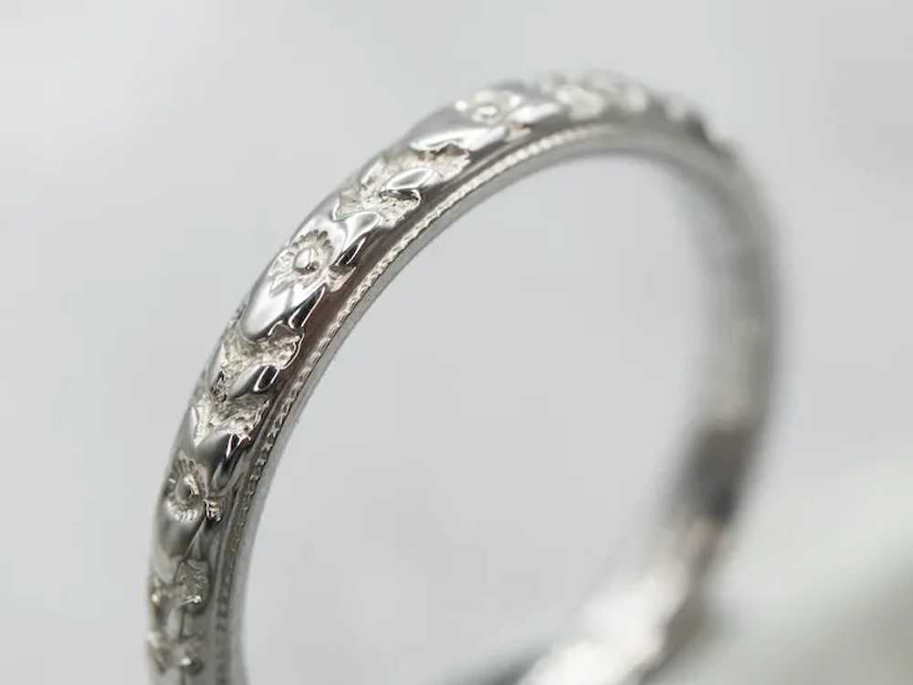 Vintage 18-Karat White Gold Floral Pattern Band - image 2