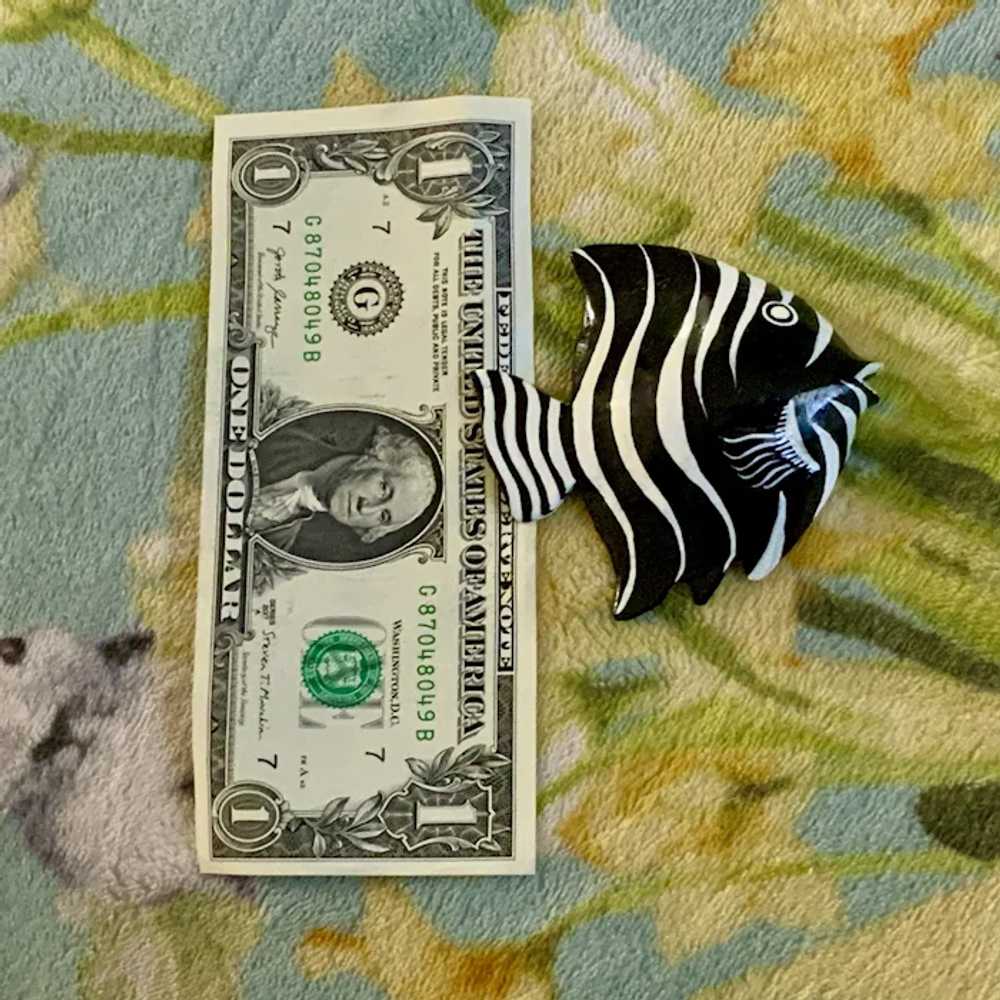 Large Zebra Angelfish Hand Painted Wood Brooch Pin - image 3