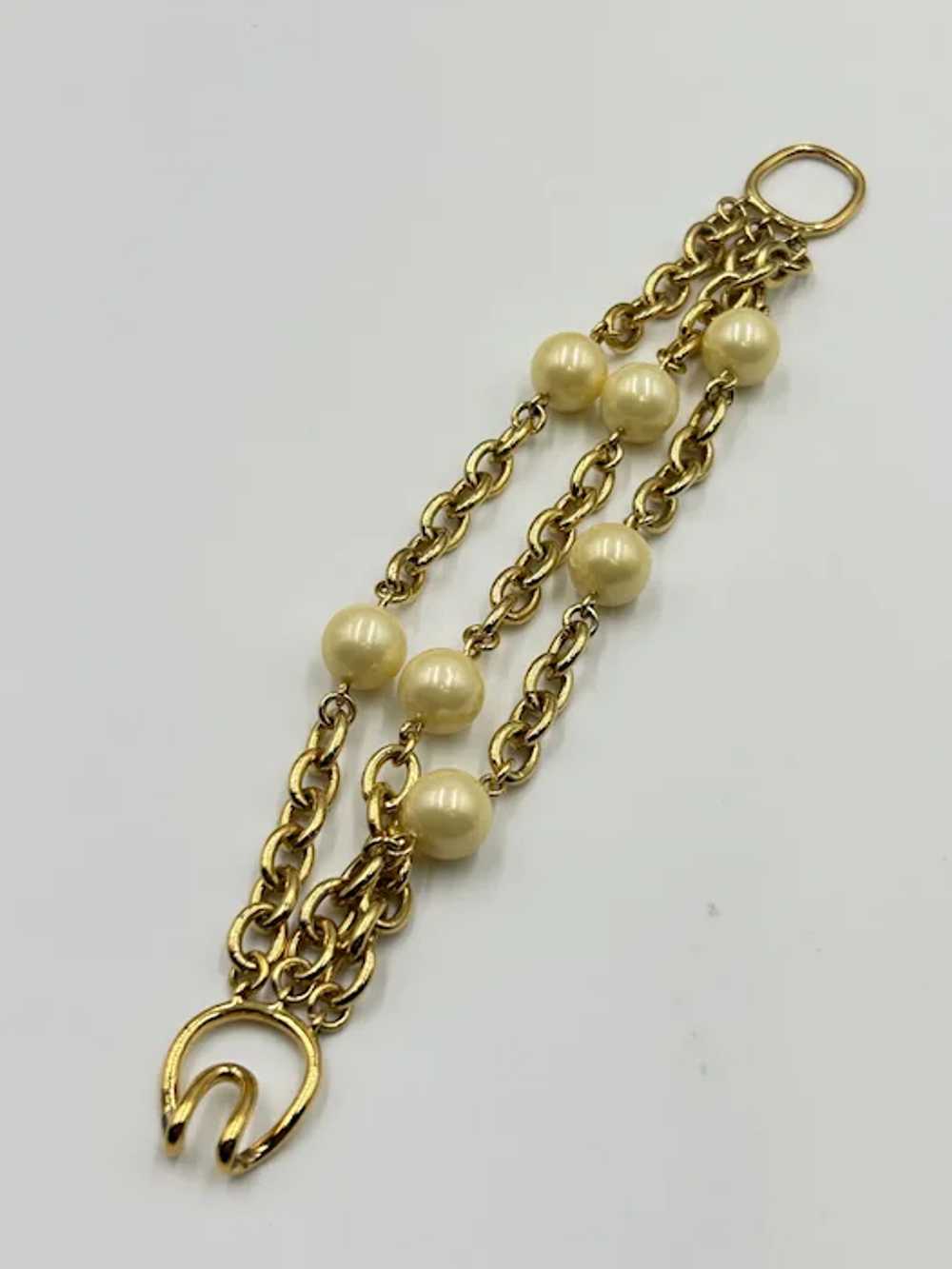 Vintage Chains Pearl Bracelet Gold Tone Costume J… - image 3