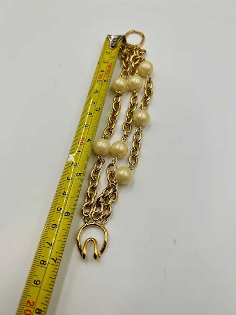 Vintage Chains Pearl Bracelet Gold Tone Costume J… - image 5