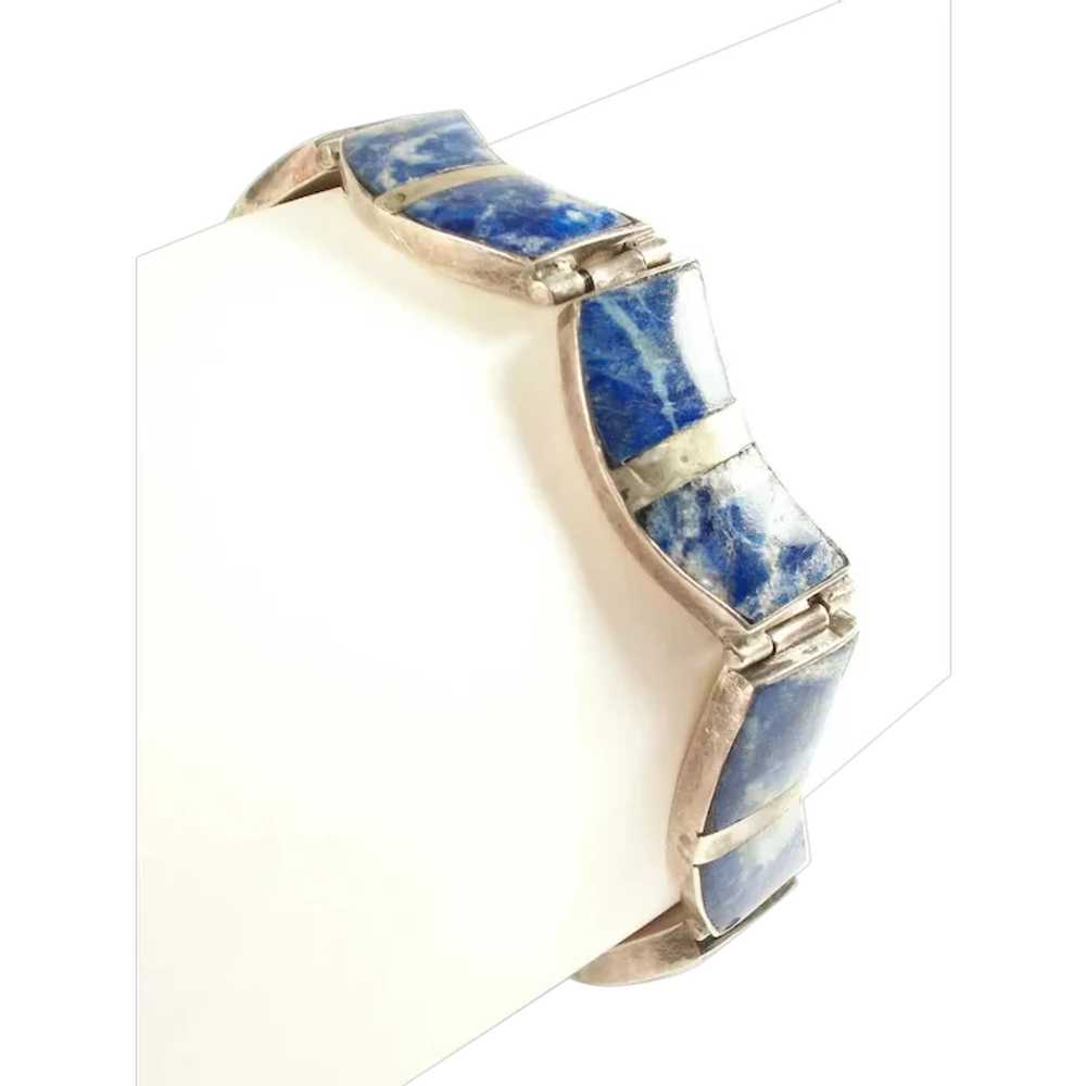 Vintage Lapis Lazuli & Silver Bracelet - 980 Silv… - image 1