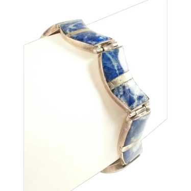 Vintage Lapis Lazuli & Silver Bracelet - 980 Silv… - image 1