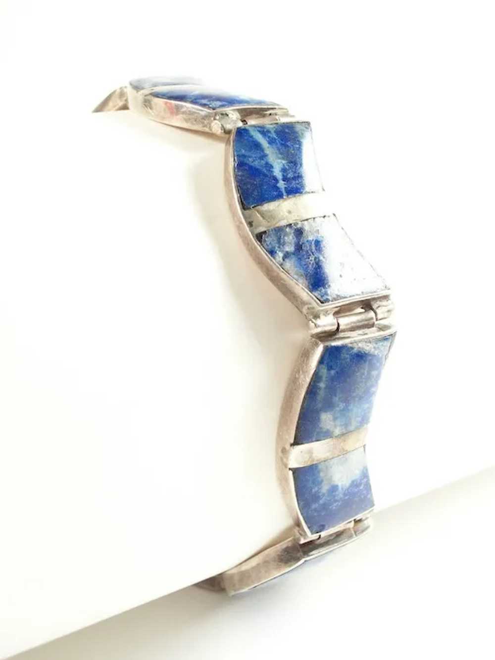 Vintage Lapis Lazuli & Silver Bracelet - 980 Silv… - image 2