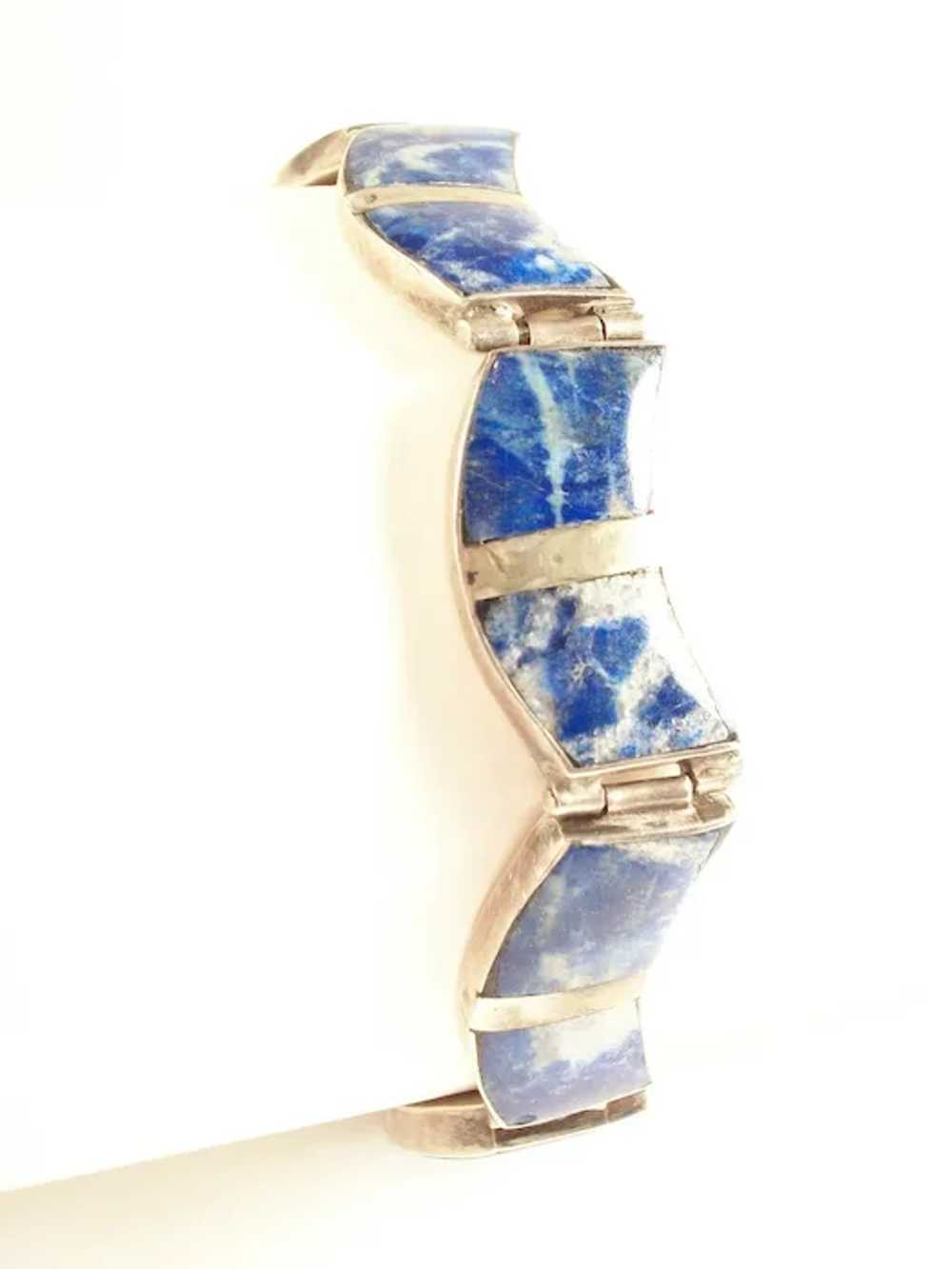 Vintage Lapis Lazuli & Silver Bracelet - 980 Silv… - image 3