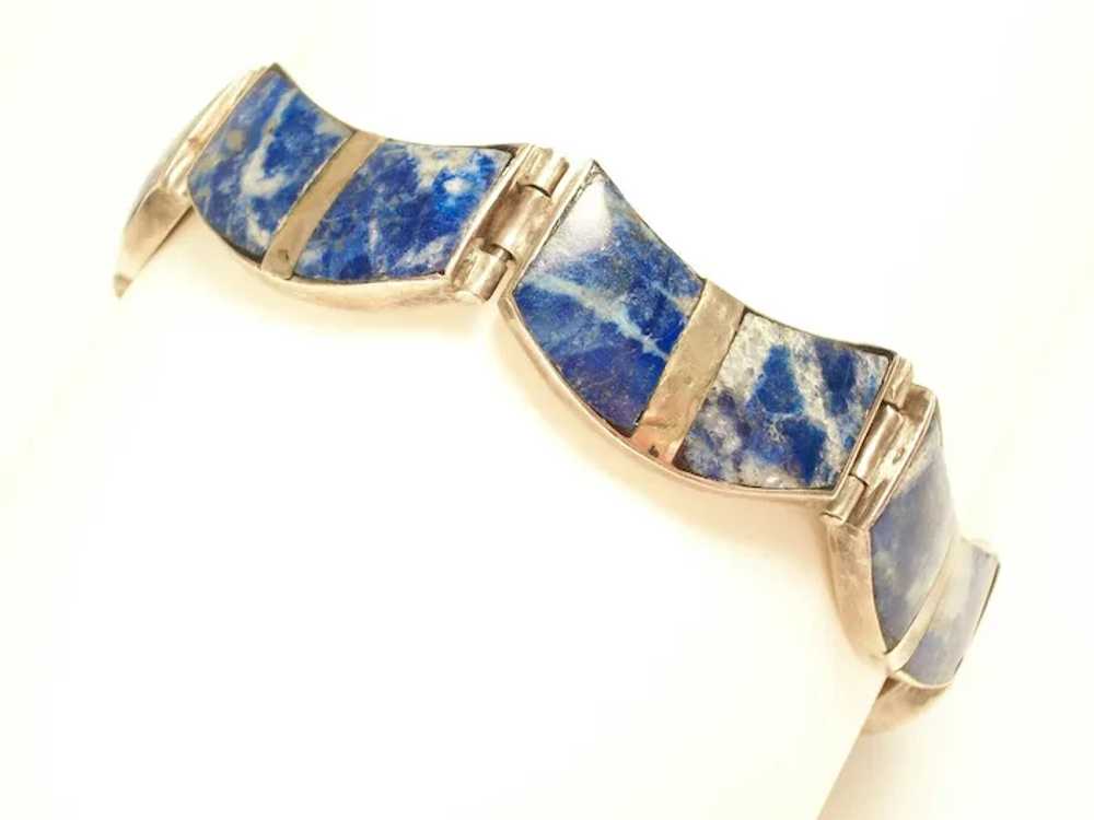 Vintage Lapis Lazuli & Silver Bracelet - 980 Silv… - image 4