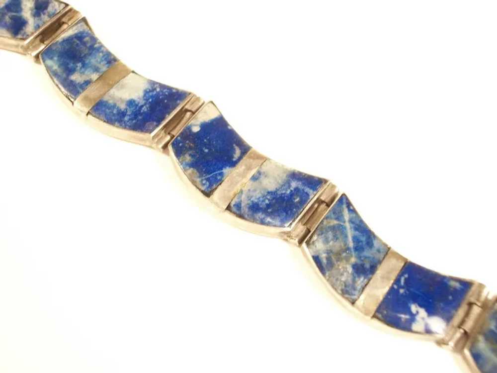 Vintage Lapis Lazuli & Silver Bracelet - 980 Silv… - image 5