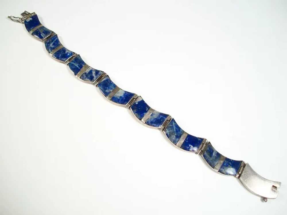 Vintage Lapis Lazuli & Silver Bracelet - 980 Silv… - image 6