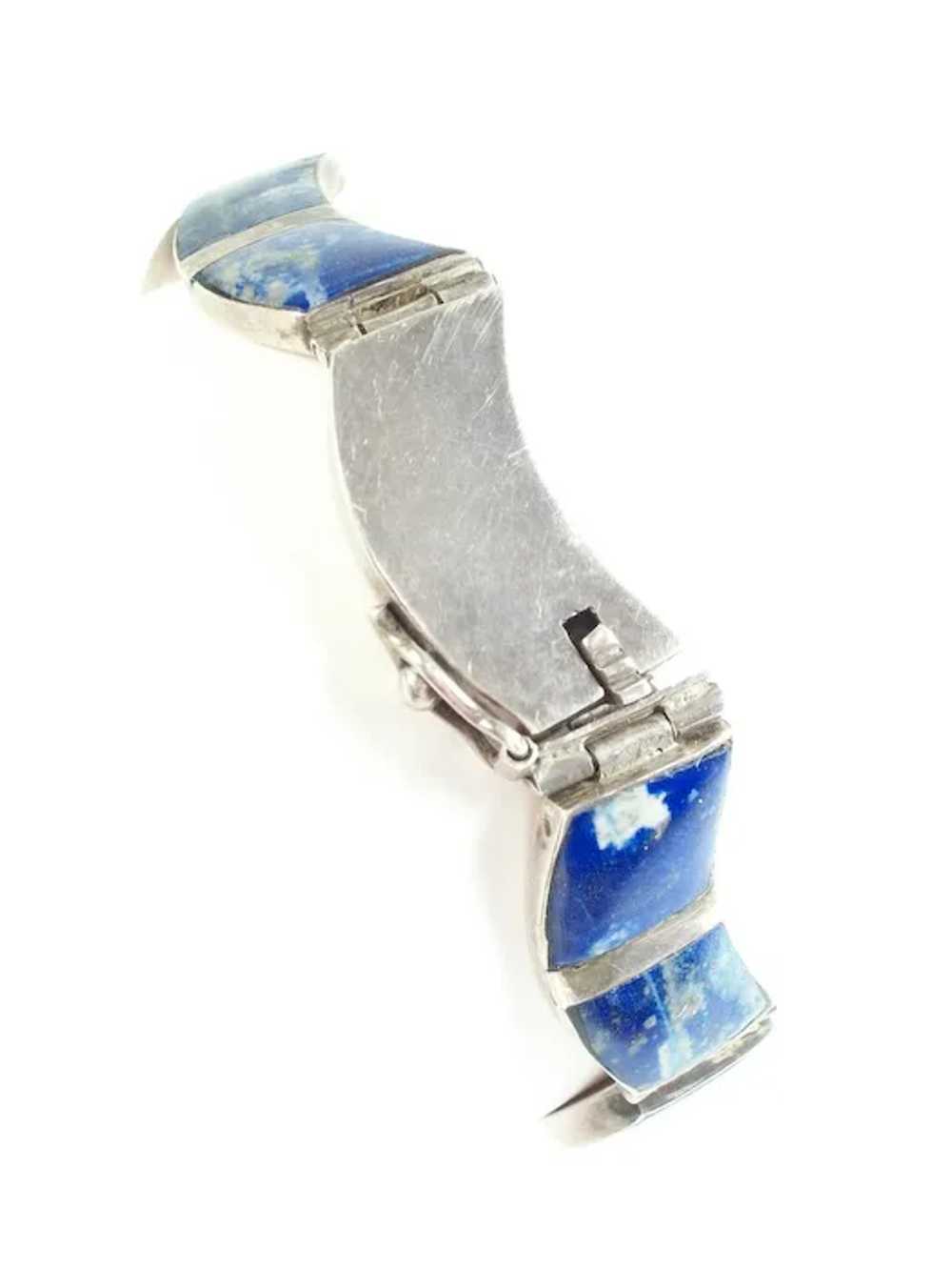 Vintage Lapis Lazuli & Silver Bracelet - 980 Silv… - image 8