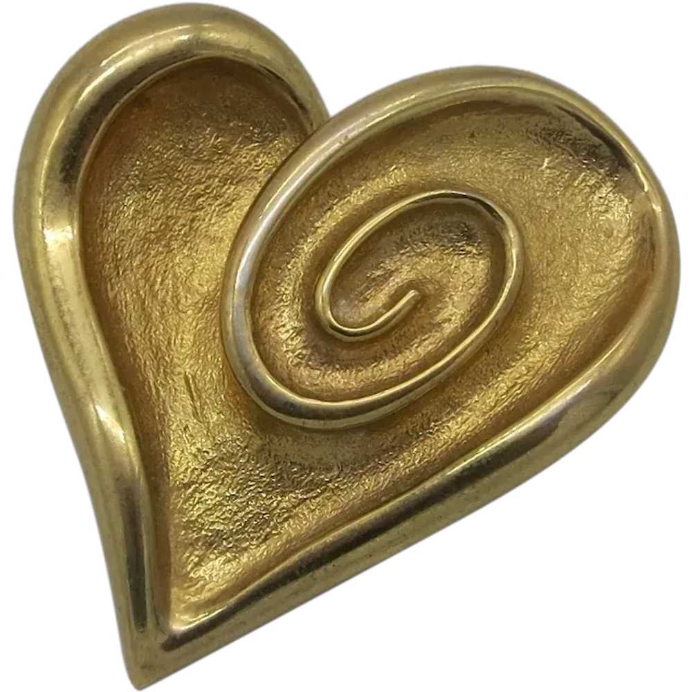 Pretty Heart Brooch Gold tone Modernist Style - image 1