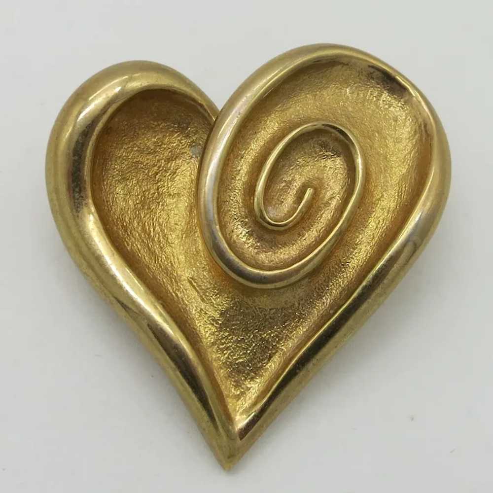 Pretty Heart Brooch Gold tone Modernist Style - image 2