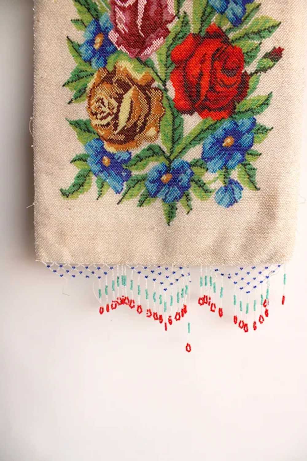 Vintage Antique 1910s Bag, Rose Microbeaded Fring… - image 11
