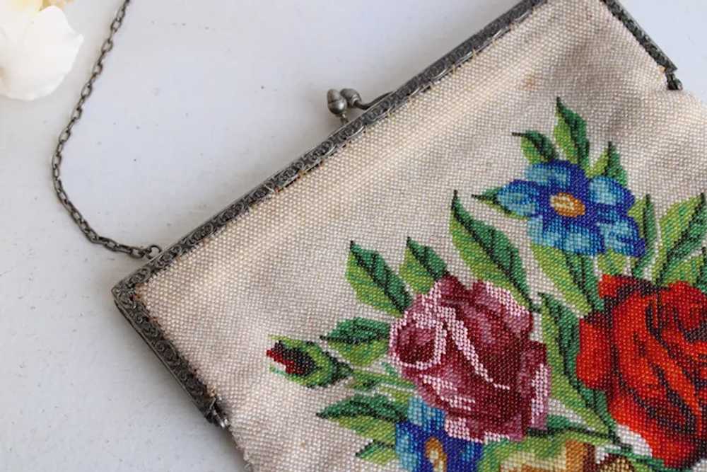 Vintage Antique 1910s Bag, Rose Microbeaded Fring… - image 6
