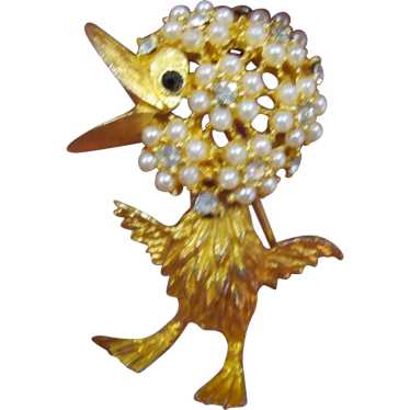 Cute little Duck pin with pearl and rhinestone he… - image 1