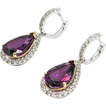 Luscious Rhodolite Garnet & Diamond Drop Earrings