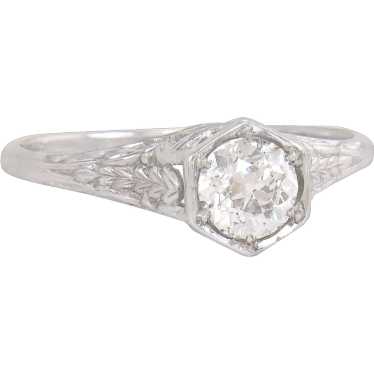 Antique Certified GIA .58ct Diamond 18k White Gold