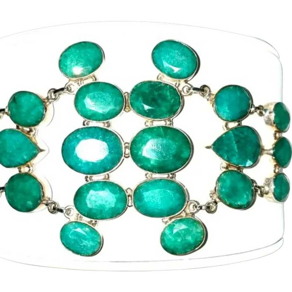 Green Beryl Bracelet Faceted Stones in 925 Settin… - image 1