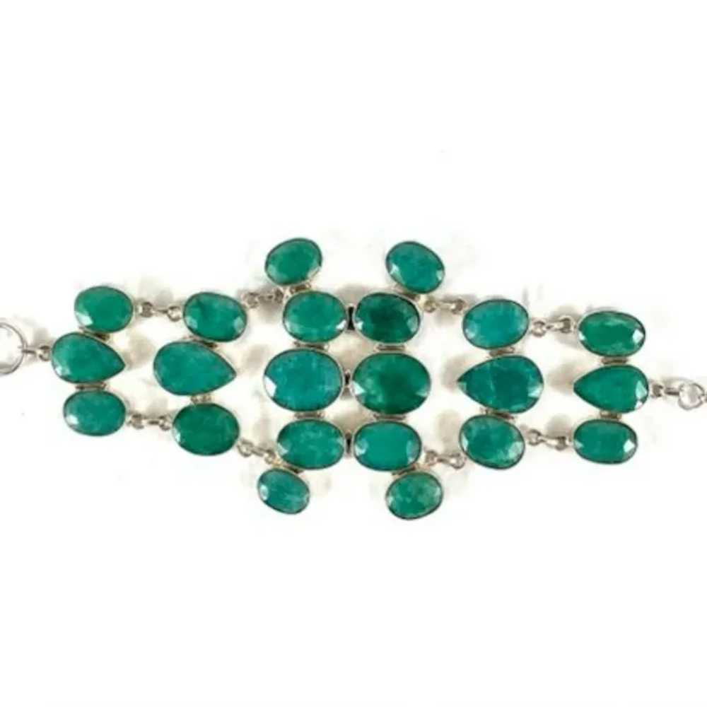 Green Beryl Bracelet Faceted Stones in 925 Settin… - image 2