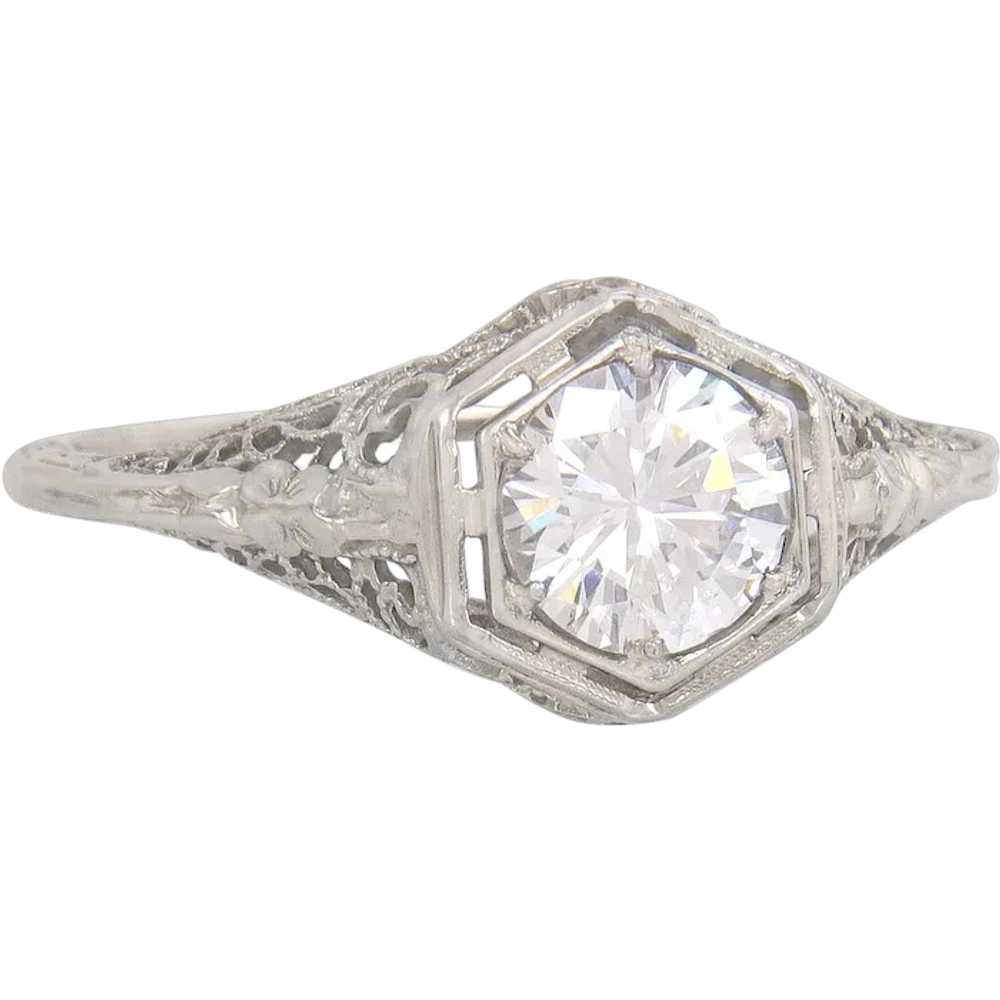 Antique GIA Certified E VS2 .66ct Diamond 18K Whi… - image 1