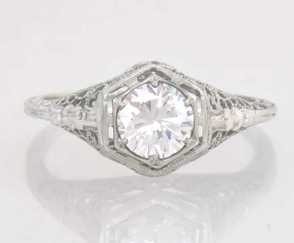 Antique GIA Certified E VS2 .66ct Diamond 18K Whi… - image 2