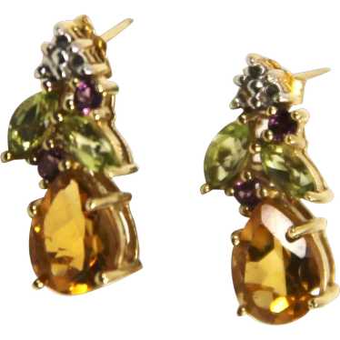 14kt Gold Citrine Peridot Amethyst & Diamond Earr… - image 1