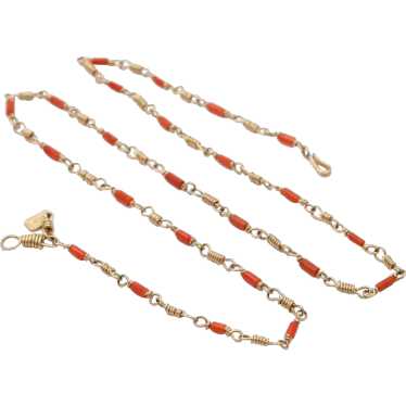 Vintage 18K & 14K Yellow Gold Coral Necklace