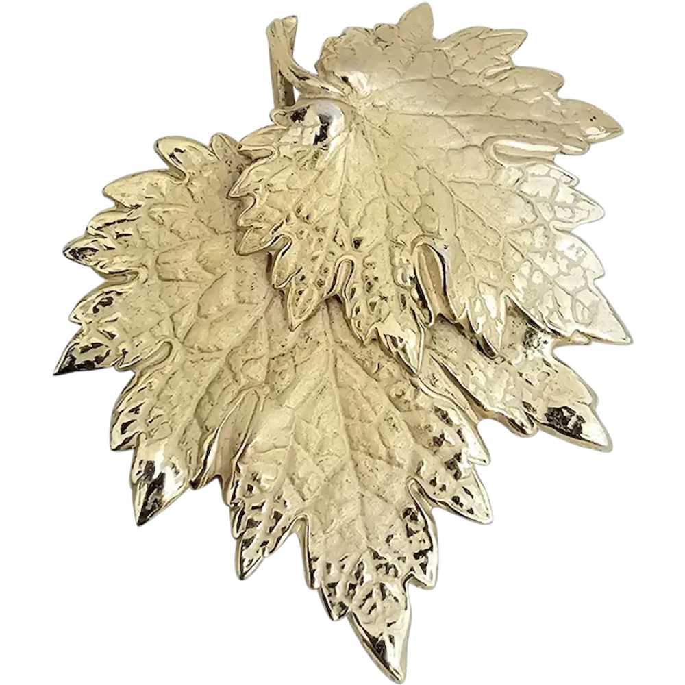 Vintage NAPIER Layered Double Maple Leaf Pin - image 1