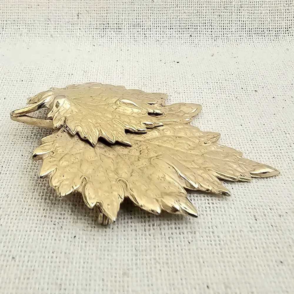 Vintage NAPIER Layered Double Maple Leaf Pin - image 2