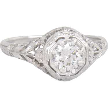 Antique GIA Certified E VS2 .56ct Diamond 18K Whit