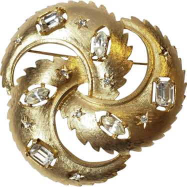 Vintage Spiral Gold-Tone Rhinestone Brooch Pin - image 1