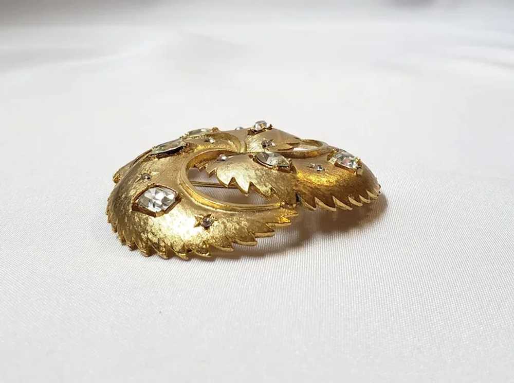 Vintage Spiral Gold-Tone Rhinestone Brooch Pin - image 2