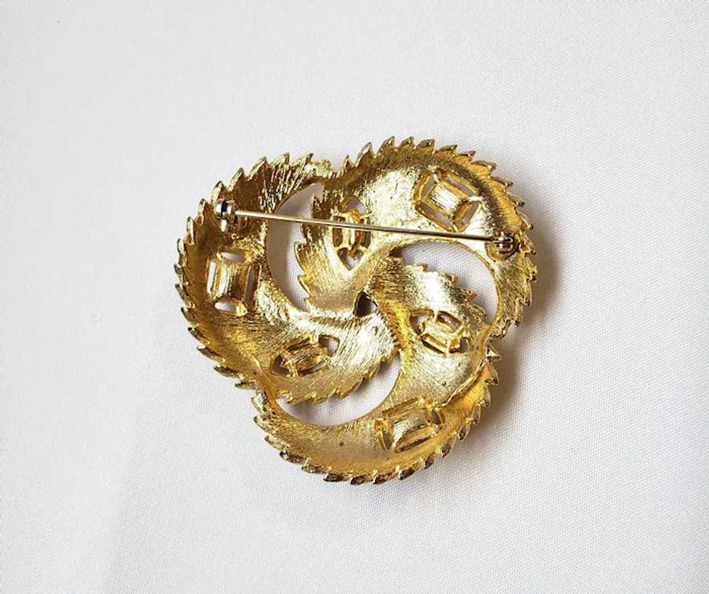 Vintage Spiral Gold-Tone Rhinestone Brooch Pin - image 3