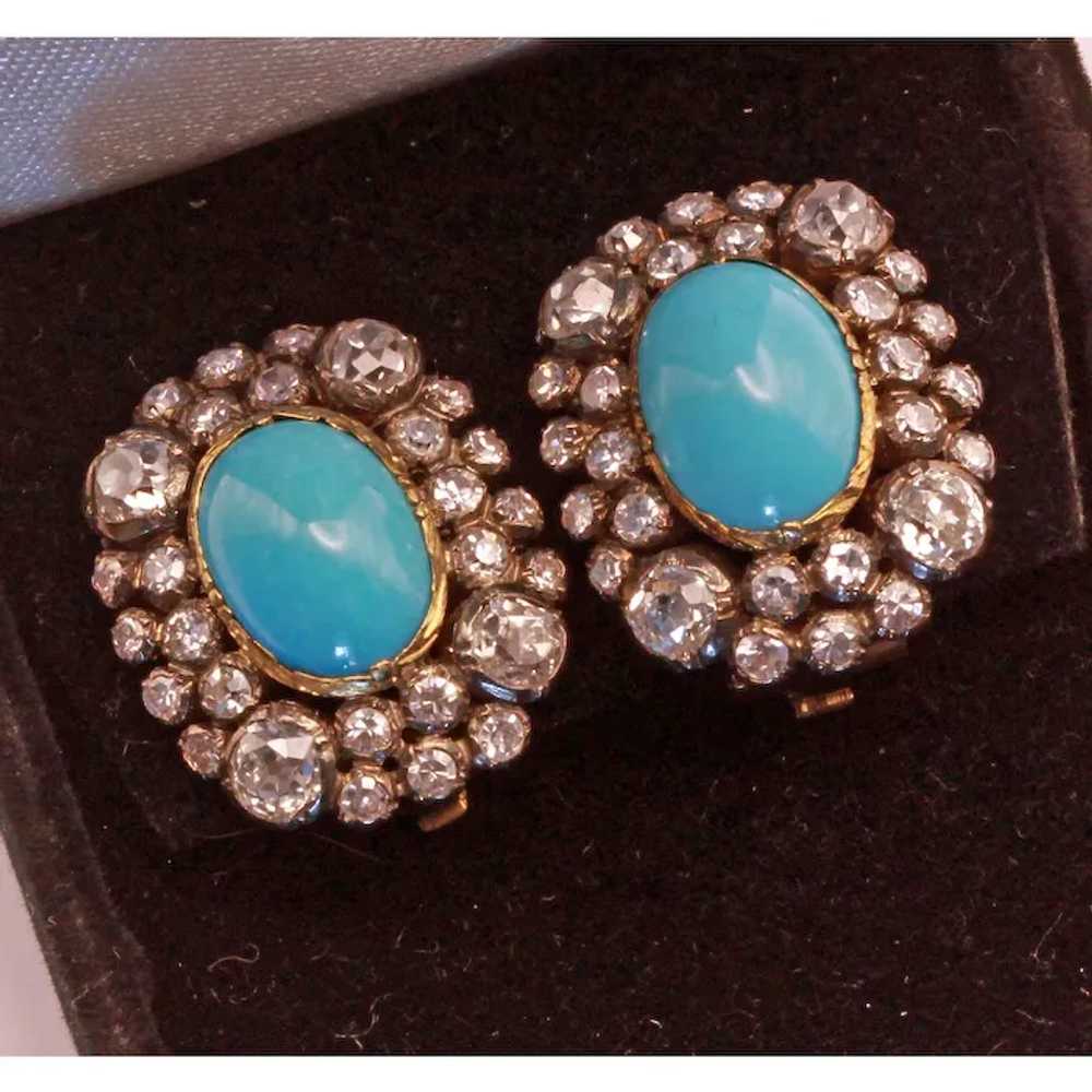 Antique Late Victorian Earrings Ear Clips Turquoi… - image 10