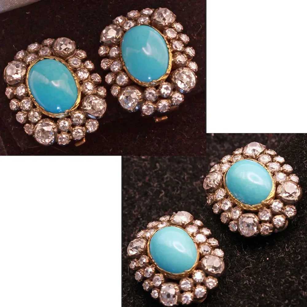 Antique Late Victorian Earrings Ear Clips Turquoi… - image 11