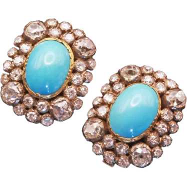 Antique Late Victorian Earrings Ear Clips Turquoi… - image 1
