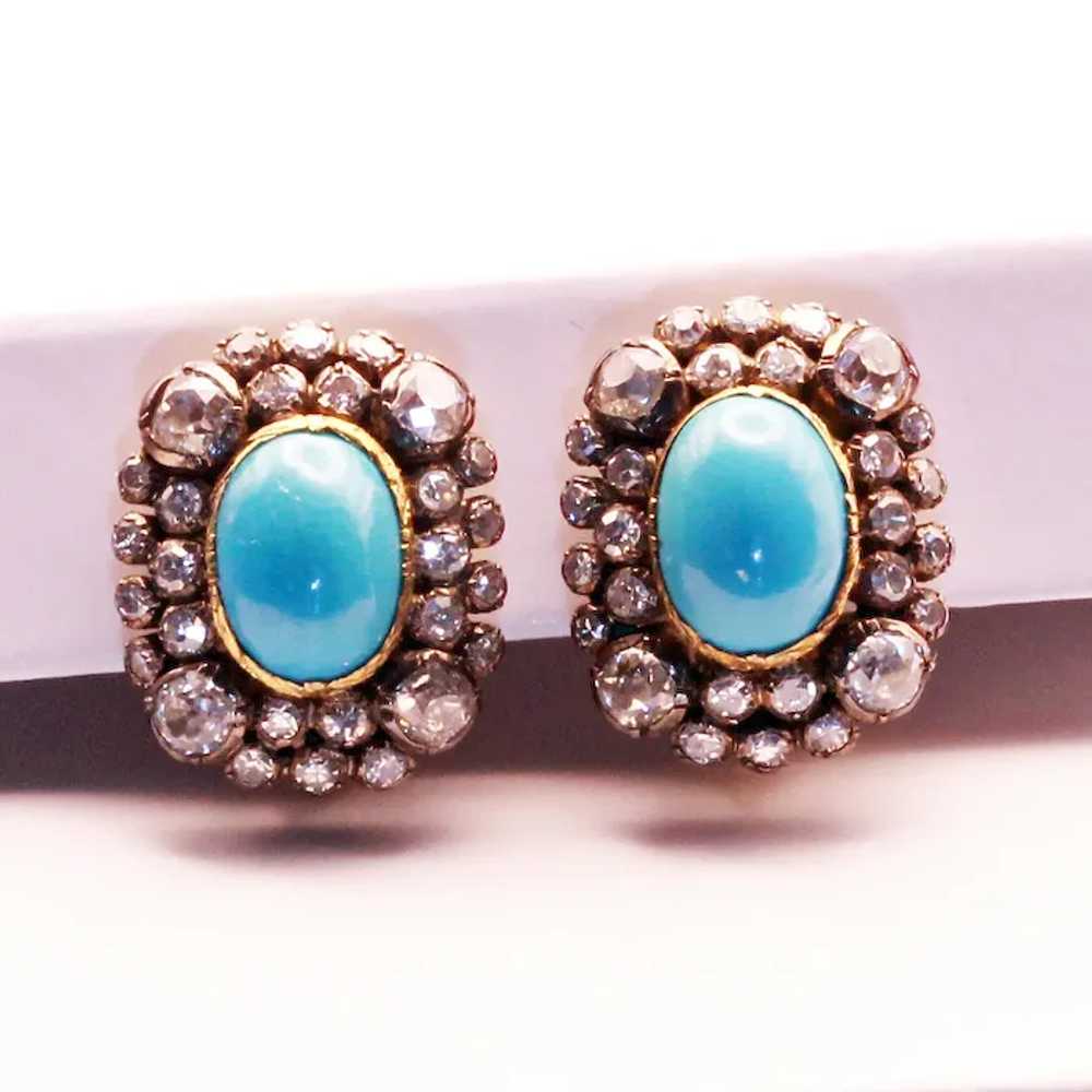 Antique Late Victorian Earrings Ear Clips Turquoi… - image 7