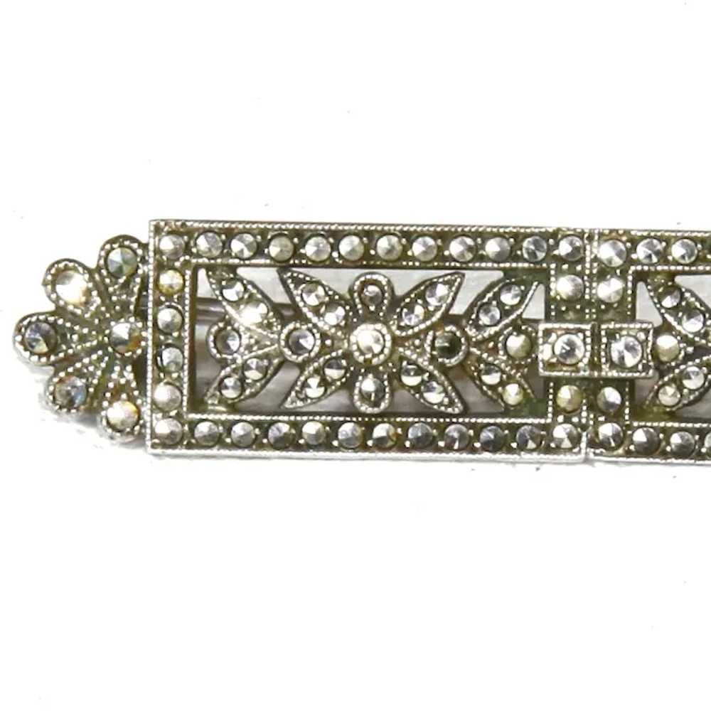 Marcasite Bar Brooch – Sterling – Floral Motif – … - image 2