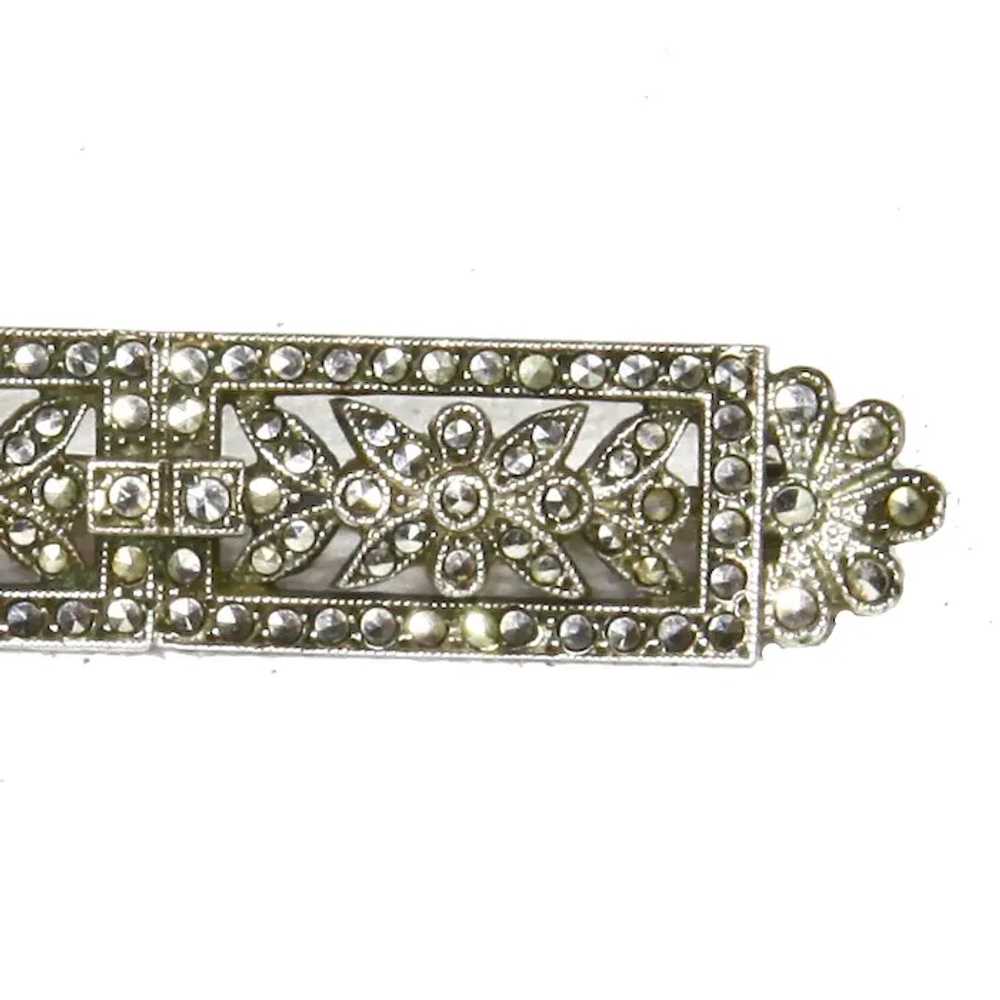 Marcasite Bar Brooch – Sterling – Floral Motif – … - image 3