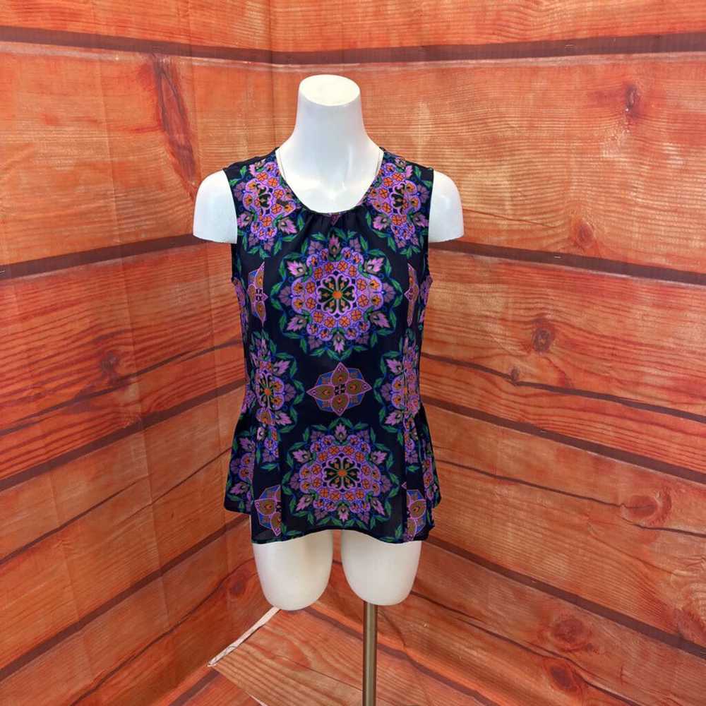 LOFT NAVY PURPLE PATTERN TOP SIZE 4 TCC - image 1