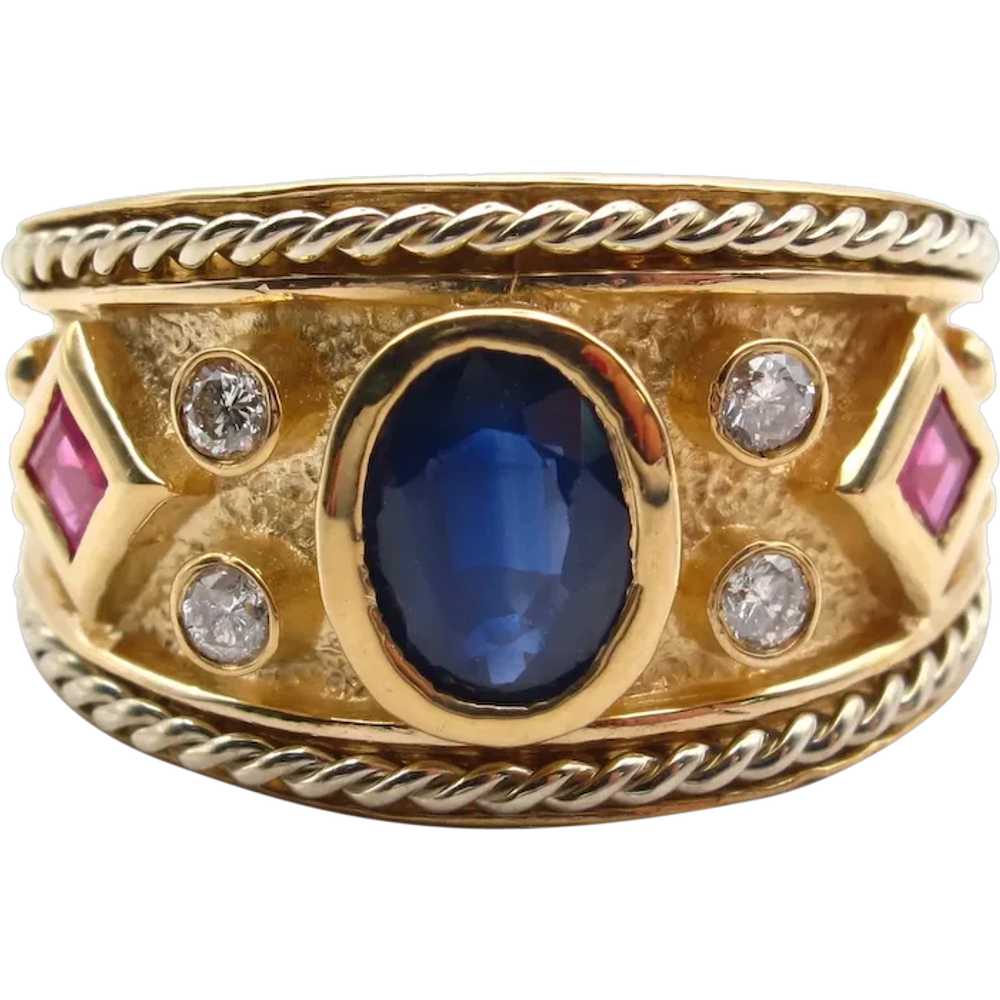 Sapphire, Ruby & Diamond Etruscan Revival Band 1.… - image 1